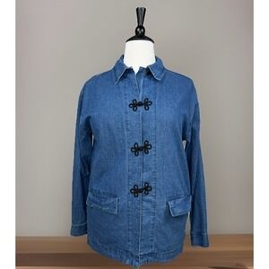 Charles Keath VTG Womans Denim Black Frog Closure Denim Jacket Sz L Boho Western